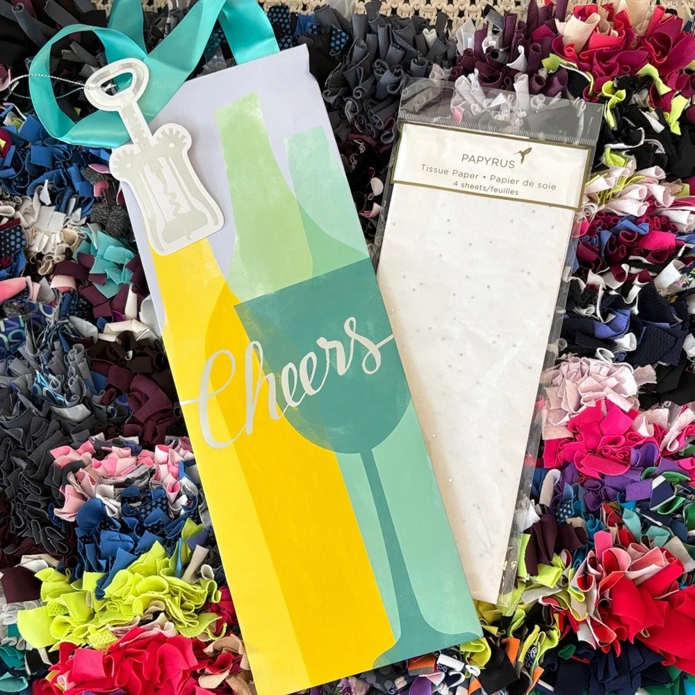 🆕Papyrus “Cheers” Wine Gift Bag And Glitter Tissue